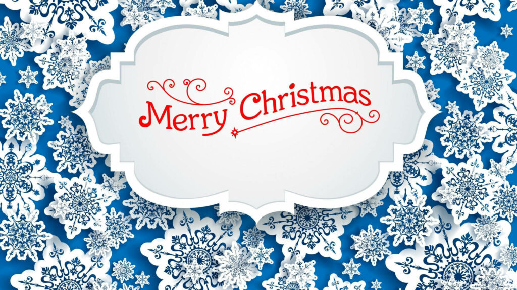 Elegant Merry Christmas Wallpaper with Snowflakes on Blue Background