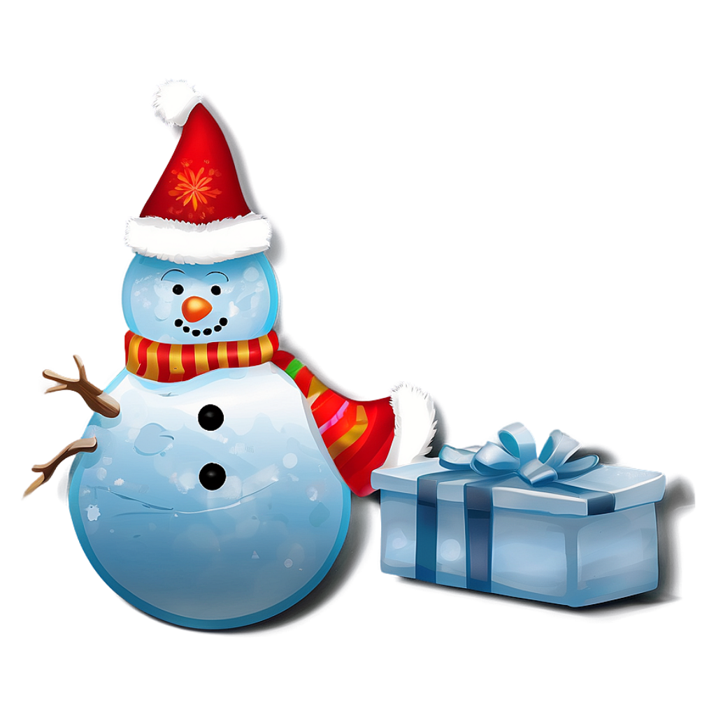 Festive Snowman in Santa Hat with Gift - Cheerful Holiday Wallpaper
