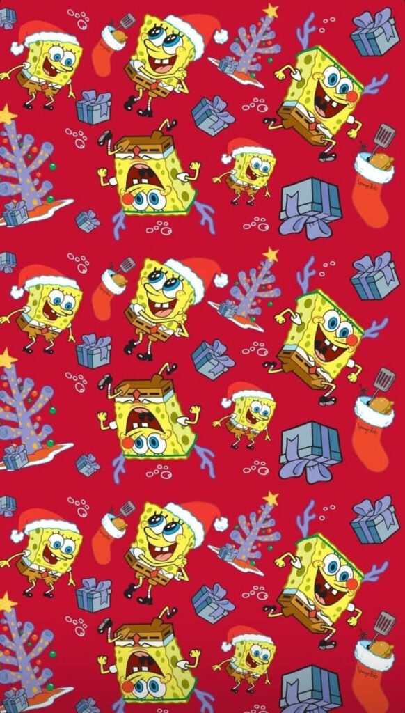 Vibrant SpongeBob Christmas Wallpaper with Fun Holiday Elements