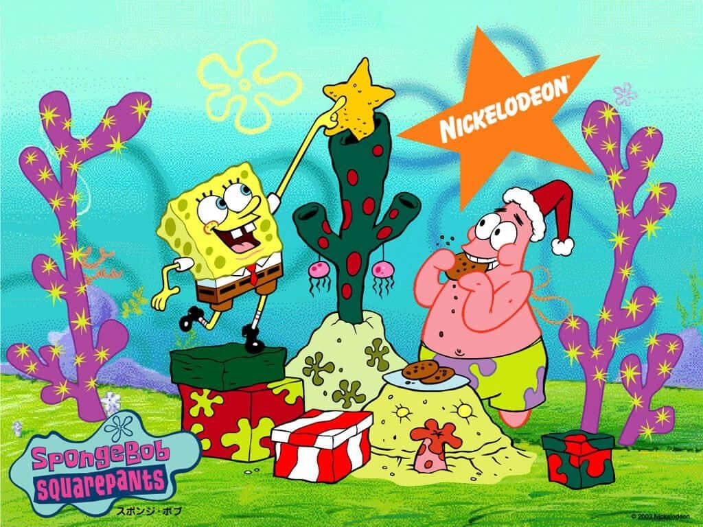 Festive SpongeBob & Patrick Christmas Wallpaper - Colorful Holiday Background