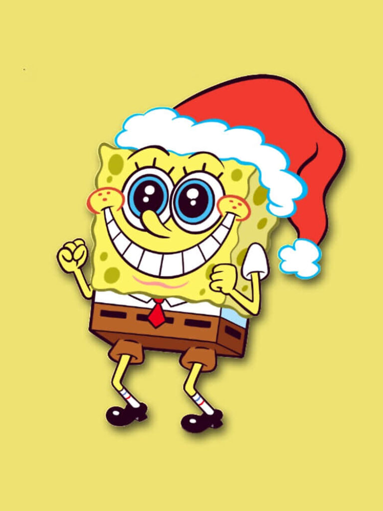 Festive SpongeBob SquarePants in Santa Hat - Joyful Yellow Wallpaper