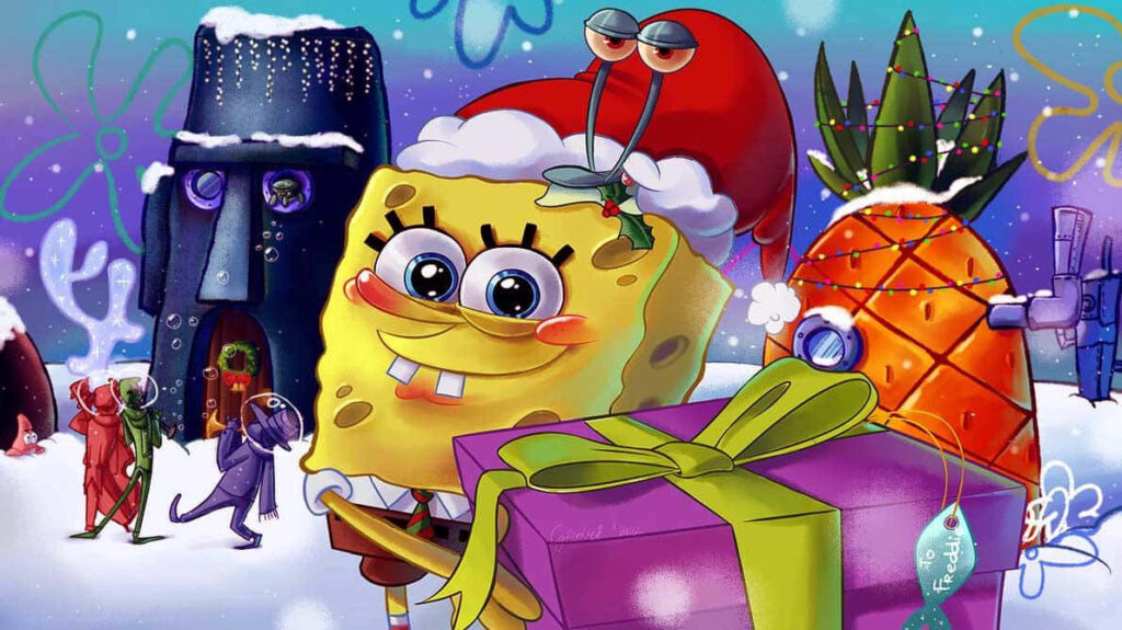 SpongeBob's Holiday Cheer: Festive Bikini Bottom Wallpaper