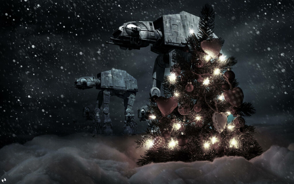 Star Wars Holiday Wallpaper: AT-AT Walkers & Festive Christmas Cheer