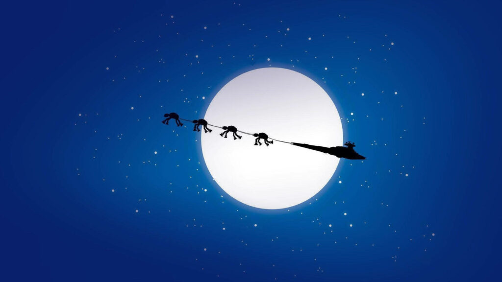 Festive Star Wars Wallpaper: Star Destroyer & AT-ATs Under Moon