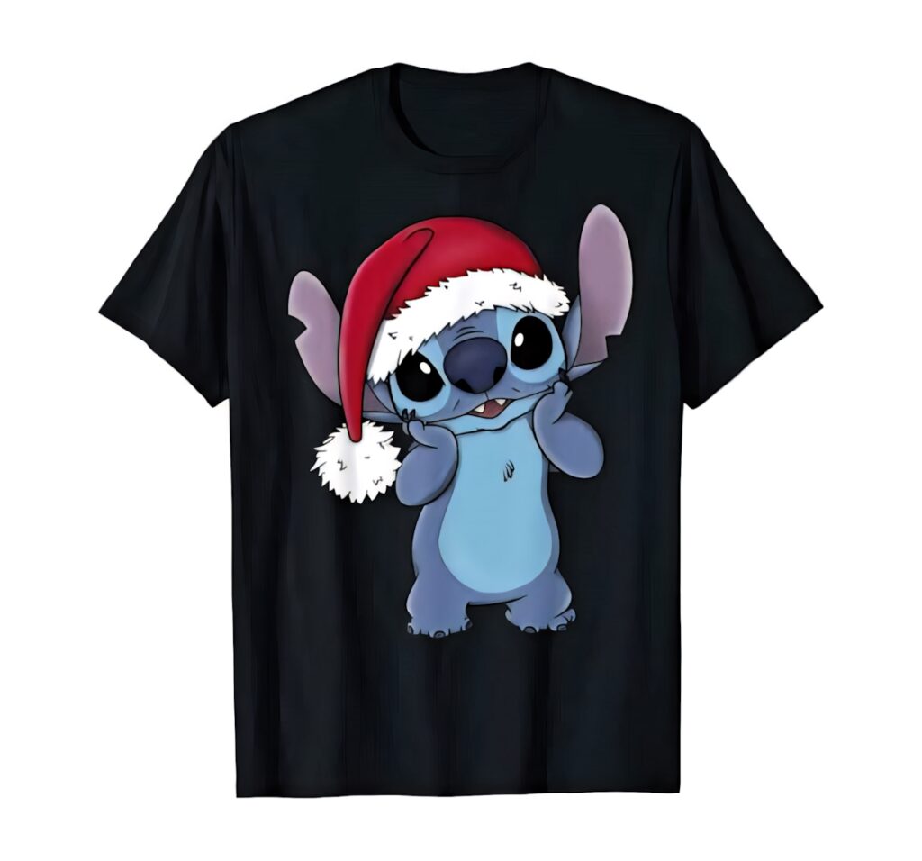 Festive Stitch in Santa Hat Wallpaper | Cute Holiday Background