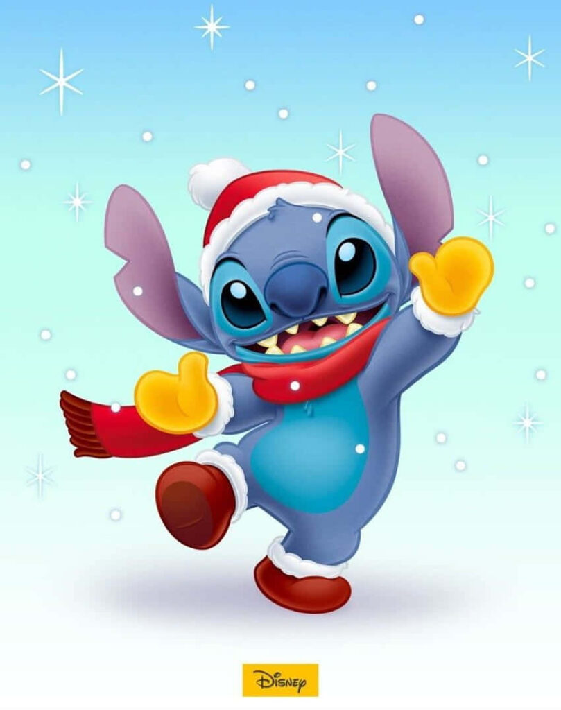Festive Stitch Wallpaper: Disney Christmas Decor with Snowflakes