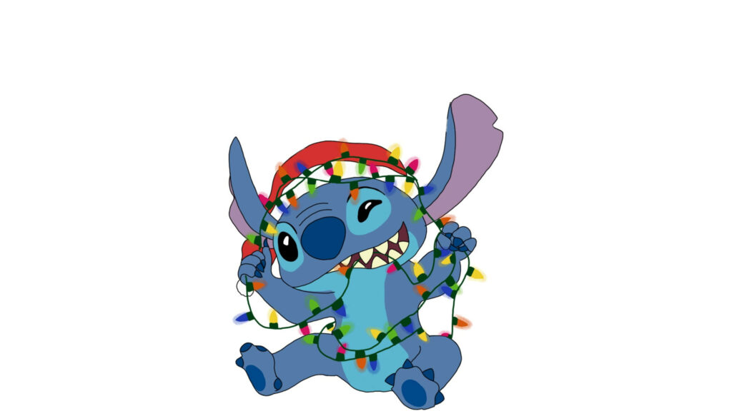 Festive Stitch in Santa Hat: Whimsical Christmas Wallpaper