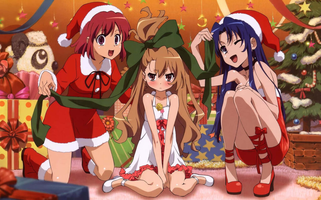 Festive Toradora! Anime Wallpaper: Christmas Characters & Joyful Scene