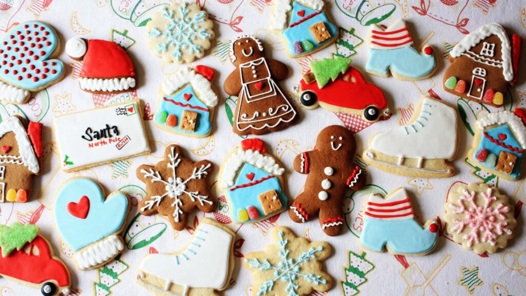 Sweet Holiday Delights: Festive Sugar Cookies Adorned with Christmas Icons for Tumblr Wallpaper