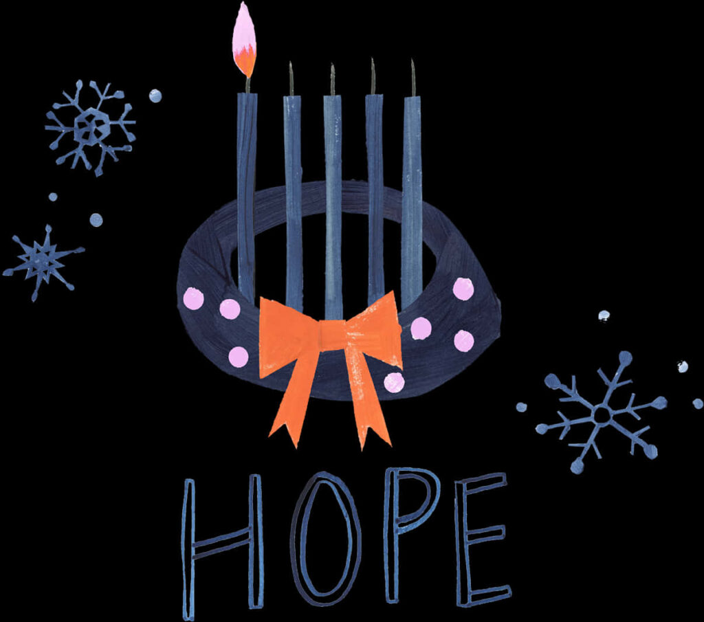 Festive Wallpaper: Blue Candles, Snowflakes, and HOPE Design