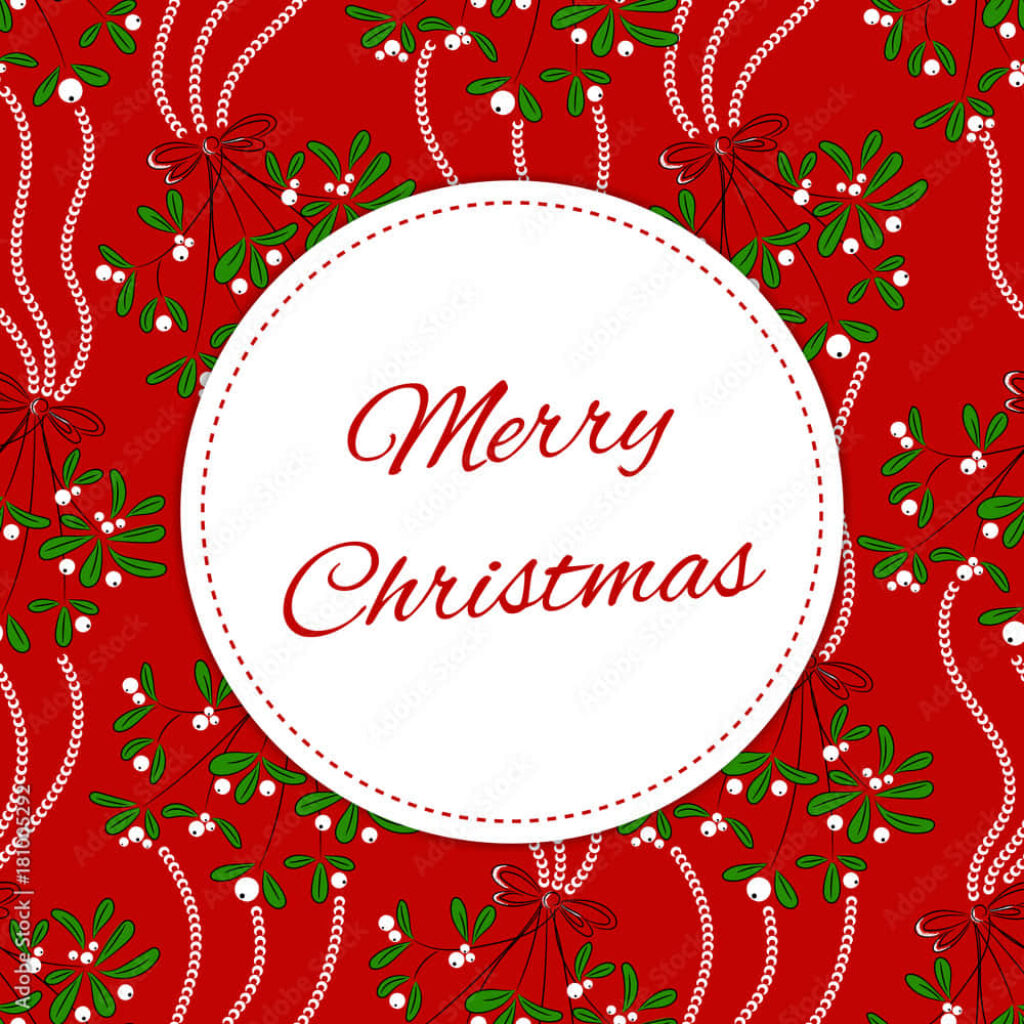 Festive Red Mistletoe Wallpaper with Merry Christmas Message