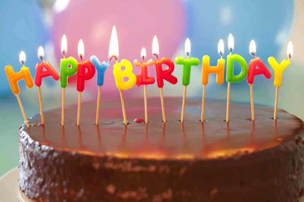 Vibrant Birthday Wallpaper with Chocolate Cake & Colorful Candles