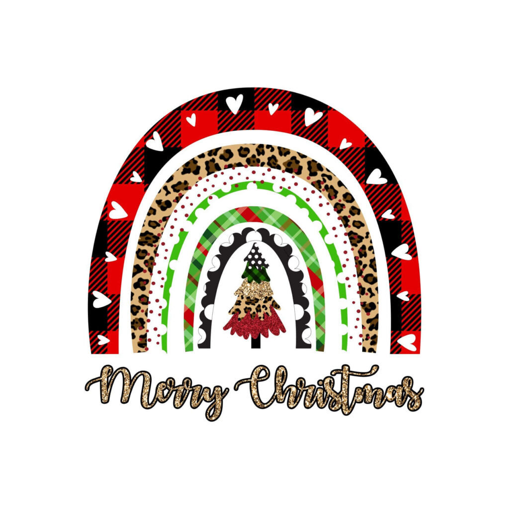 Festive Rainbow Wallpaper with Christmas Tree & Cheerful Decor