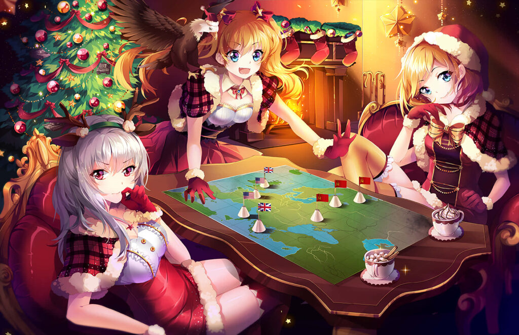 Cozy Holiday Gathering: Girls with Map & Christmas Decor Wallpaper