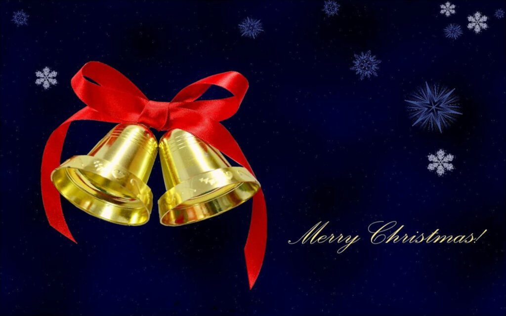 Festive Wallpaper: Golden Bells & Snowflakes - Merry Christmas!