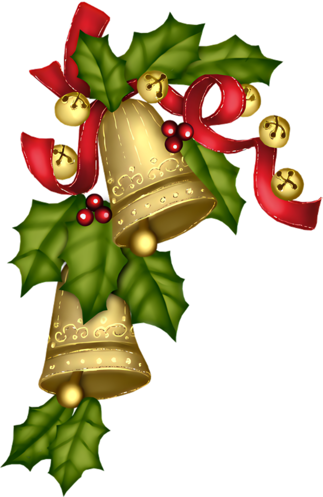 Golden Christmas Bells Wallpaper with Holly & Red Ribbon Design