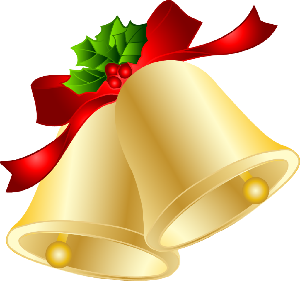 Festive Christmas Wallpaper: Golden Bells & Red Ribbon Background