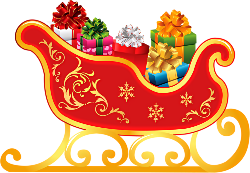 Festive Christmas Wallpaper: Red Sleigh with Gifts & Golden Designs