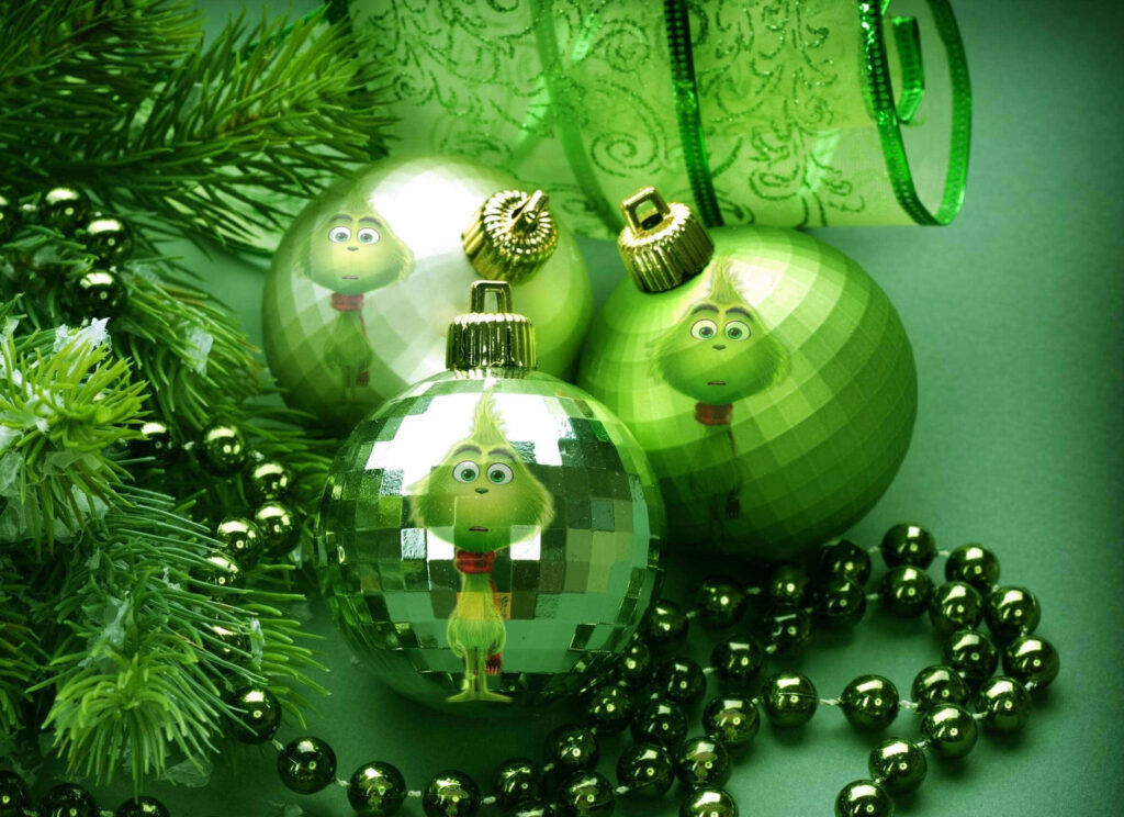 Festive Green Christmas Wallpaper with Ornaments & Pine Background