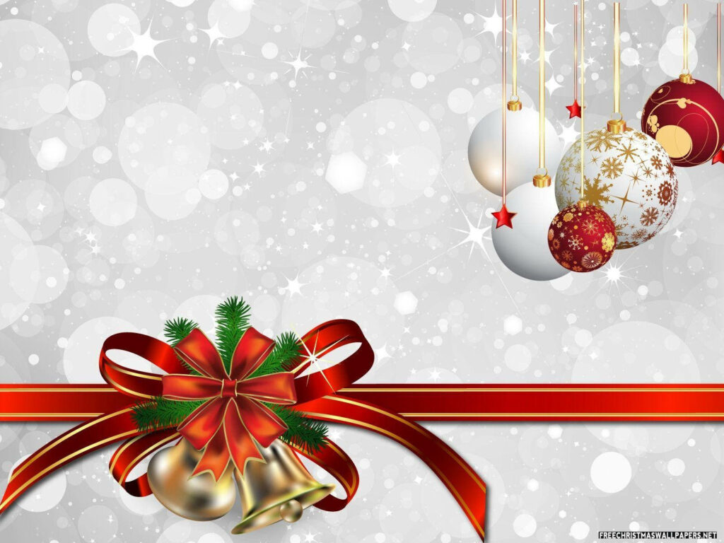Festive White Christmas Wallpaper with Bokeh Background & Baubles