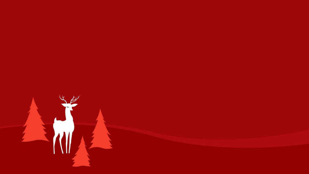 Festive Winter Scene: White Reindeer & Red Trees on Warm Background Wallpaper
