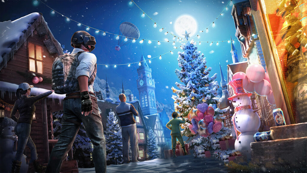 Festive Winter Wonderland Wallpaper with Cheerful Holiday Scene