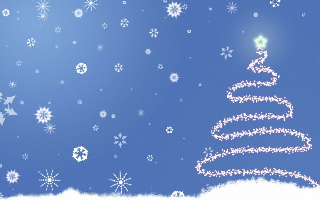 Serene Winter Wallpaper: Snowflakes & Sparkling Christmas Tree Background