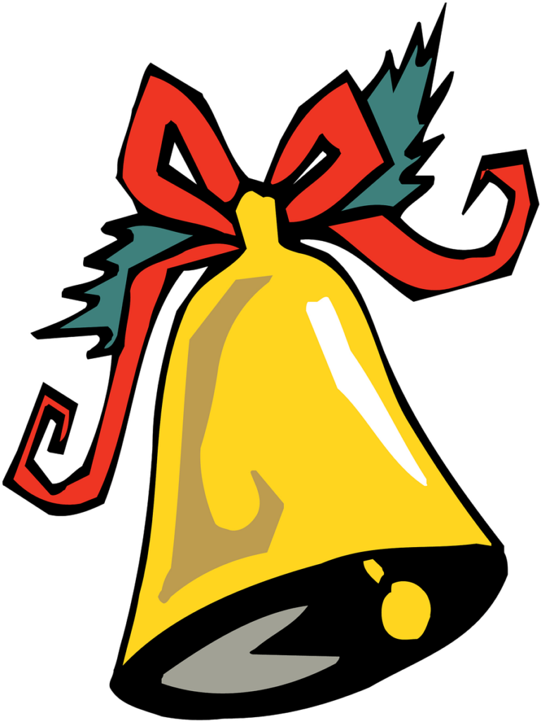 Bright Yellow Christmas Bell Wallpaper with Red Ribbon & Green Accents