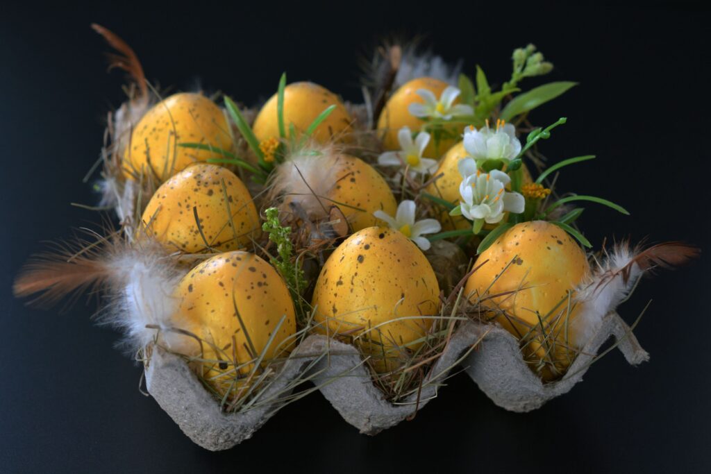 Spring Easter Egg Wallpaper: Festive Yellow Eggs in Carton