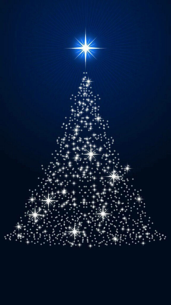 Festive iPhone Wallpaper: Sparkling Christmas Tree on Blue Background