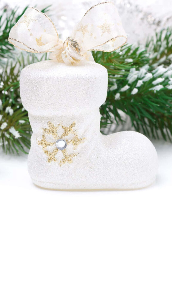 Festive White Christmas Stocking iPhone Wallpaper with Snowflake Design