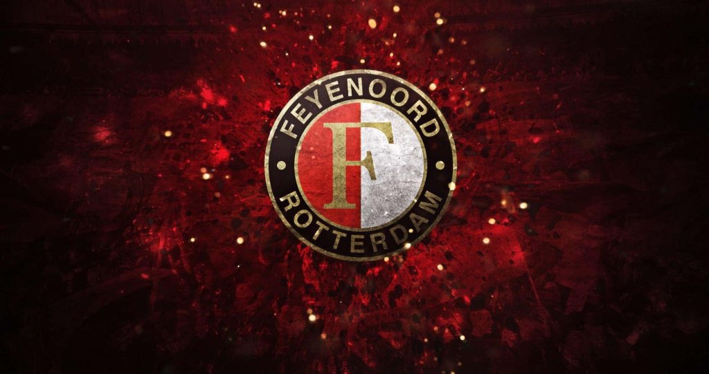 Feyenoord Rotterdam football crest dark background red lighting glowing embers wallpaper