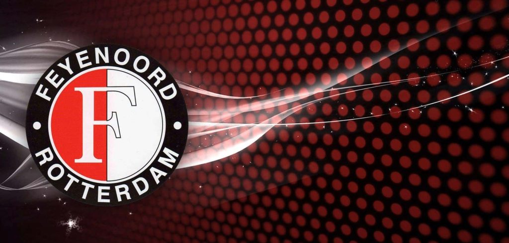 Feyenoord Rotterdam wallpaper with club emblem red dots and glowing light trails background