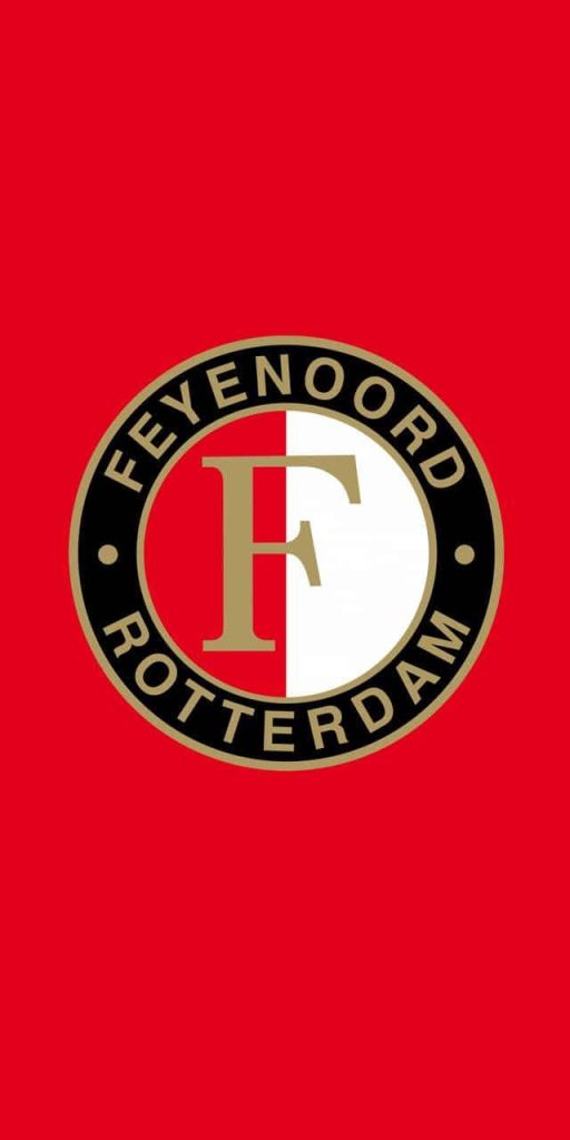 Feyenoord wallpaper with iconic gold crest on red white background minimalist football fan design