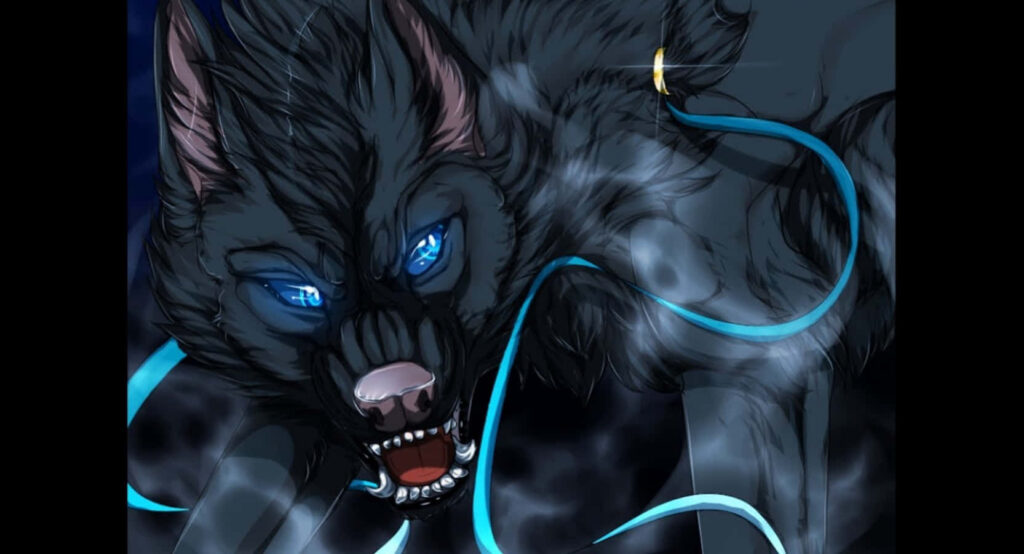 Fierce Anime Wolf with Blue Eyes: Mystical Wallpaper Background