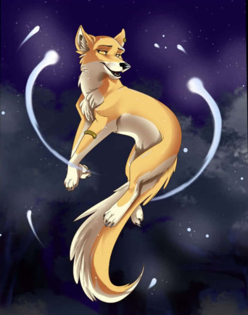 Fierce Anime Wolf Wallpaper: Power & Mysticism in a Starry Night