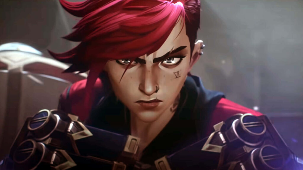 Fierce Arcane Character Wallpaper: Vivid Red Hair & Intense Expression