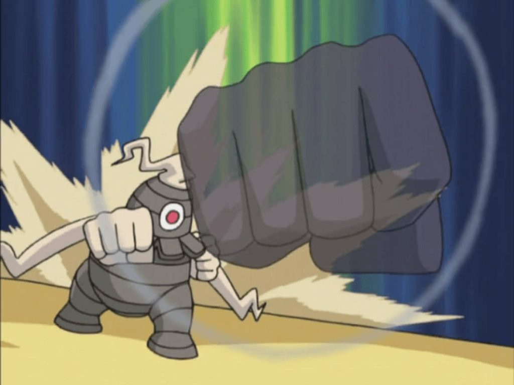 Fierce armored anime character with red eye punching motion blur blue background wallpaper