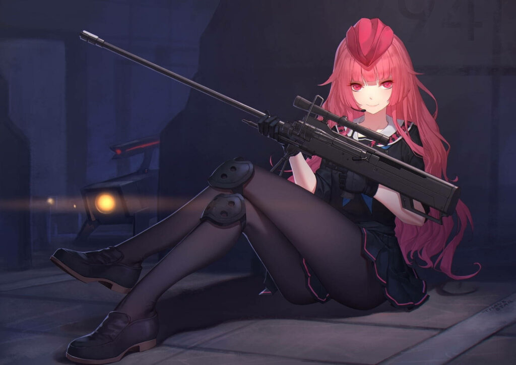Fierce Anime Bad Girl with Pink Hair | Dynamic Sniper Wallpaper