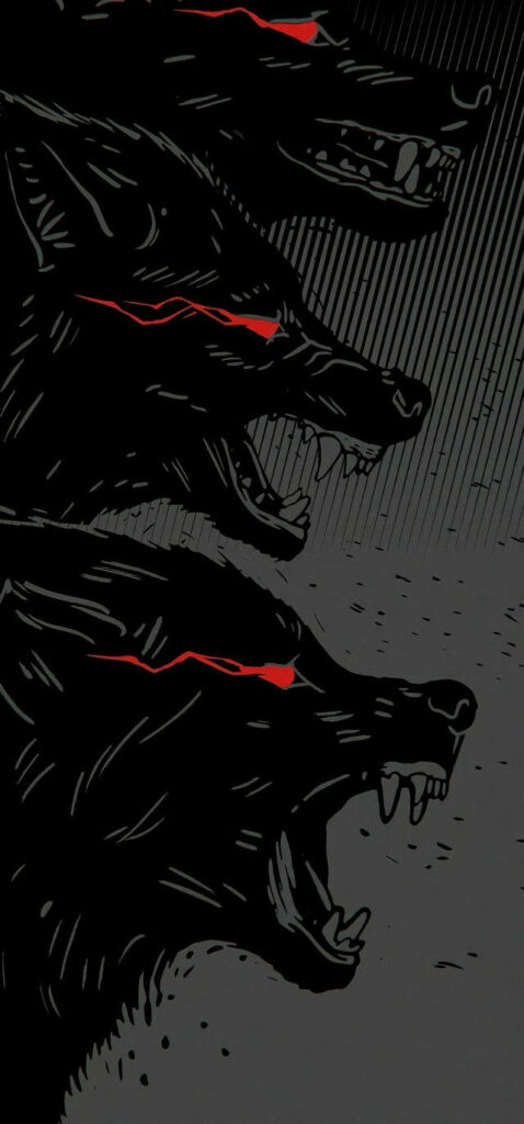 Fierce Black Wolves with Red Eyes - Dramatic Dark Wallpaper Art