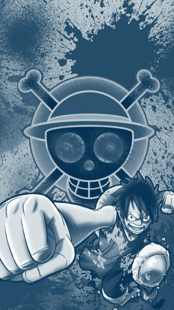 Blue-Hued Power: Luffy, The Heroic One Piece Protagonist, Unleashes His Mighty Fist Against the Show's Emblem Wallpaper