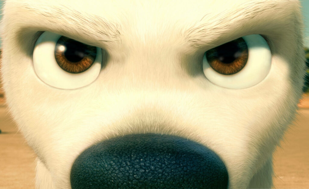 Bolt angry look close-up with intense eyes detailed fur bold fearless animated movie wallpaper