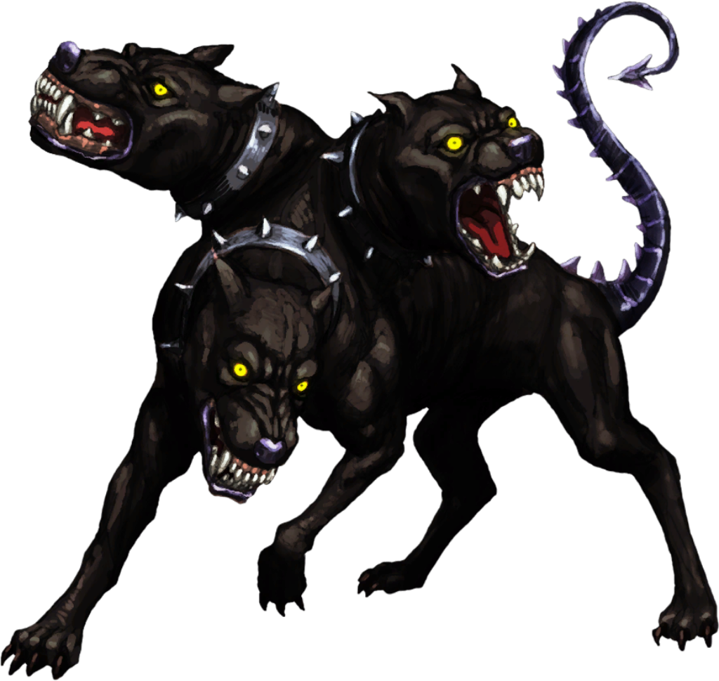 Fierce Cerberus Wallpaper: Mythical Three-Headed Dog Illustration