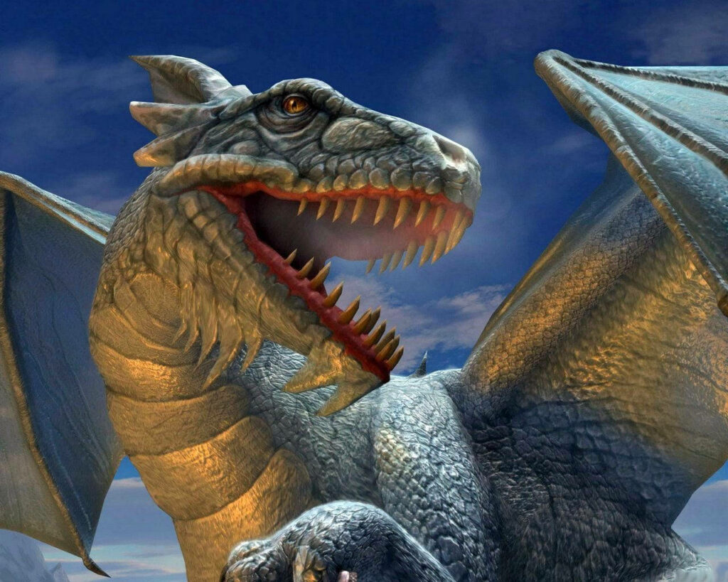 Majestic Dragon 3D Wallpaper: Fierce Atmosphere with Detailed Scales
