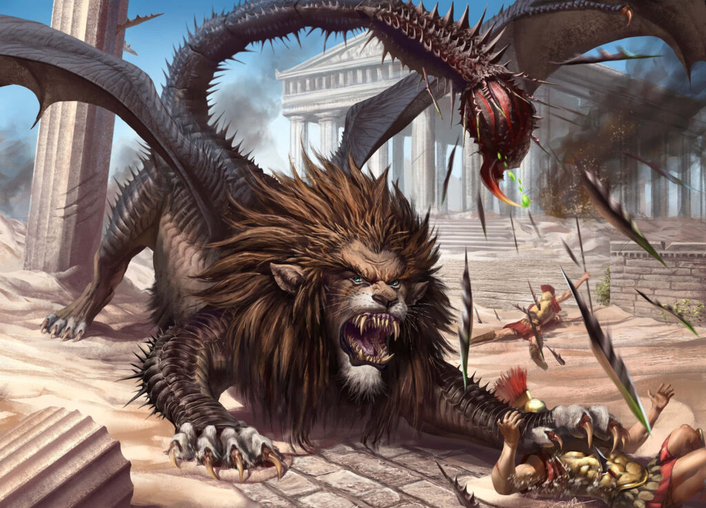 Menacing Dragon-Lion Creature Wallpaper in Ancient Ruins