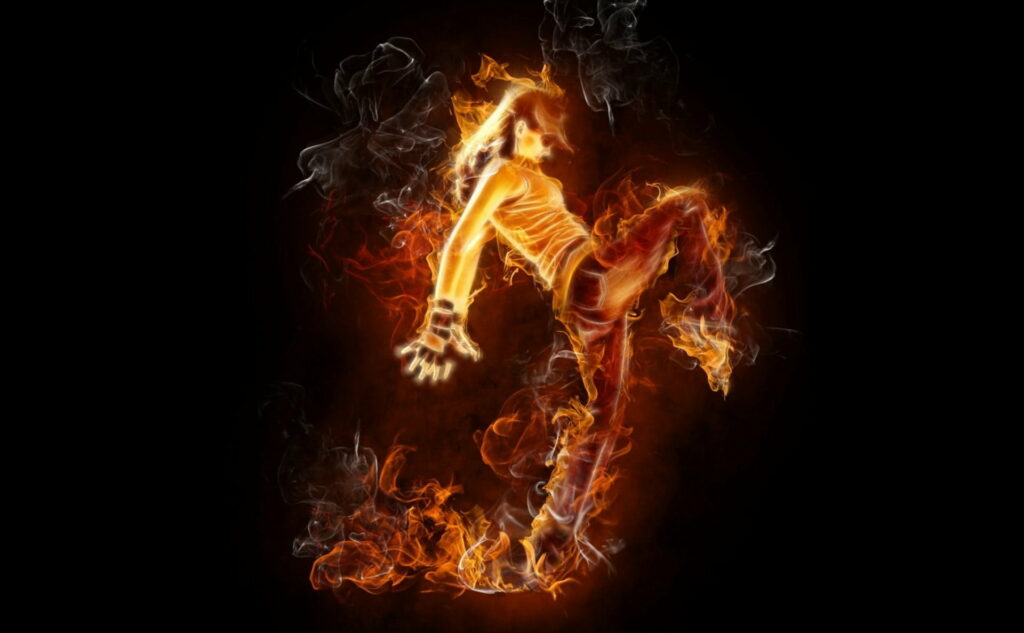 Fierce Flames Ignite Lively Dance – A Fiery HD Wallpaper Background Featuring an Exceptional Girl