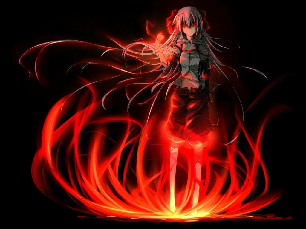 Burning Passion: A Hypnotic Digital Portrait of Mokou from the Touhou Project Wallpaper