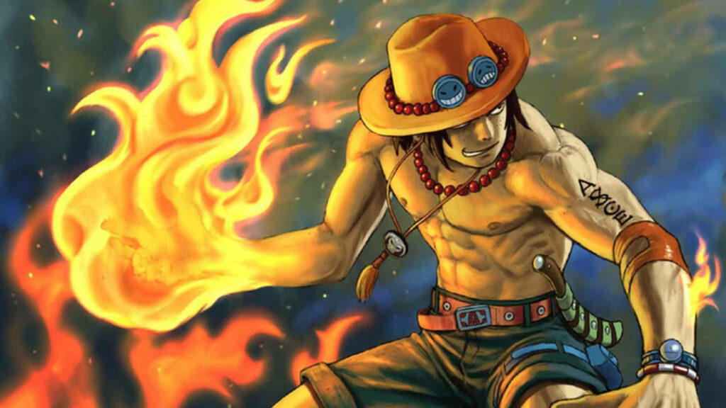 Burning Will: One Piece Ace's Blazing Fist Ignites the Background Wallpaper