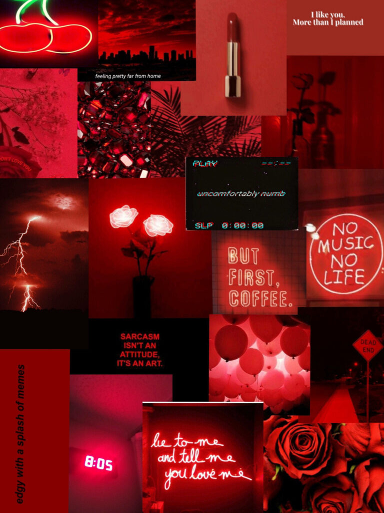 Vibrant Neon Red Collage: Immerse Yourself in the Captivating Aura of the Red Baddie Aesthetic Wallpaper