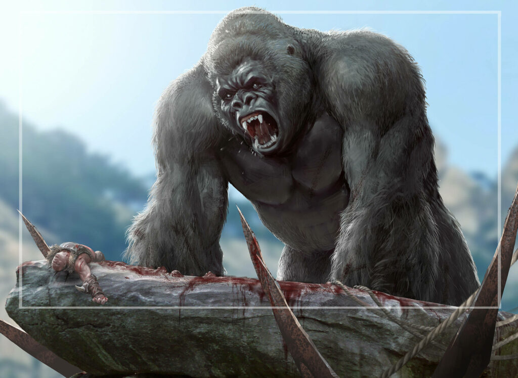 Colossal Roaring Gorilla Wallpaper: Wild Power Meets Serene Nature